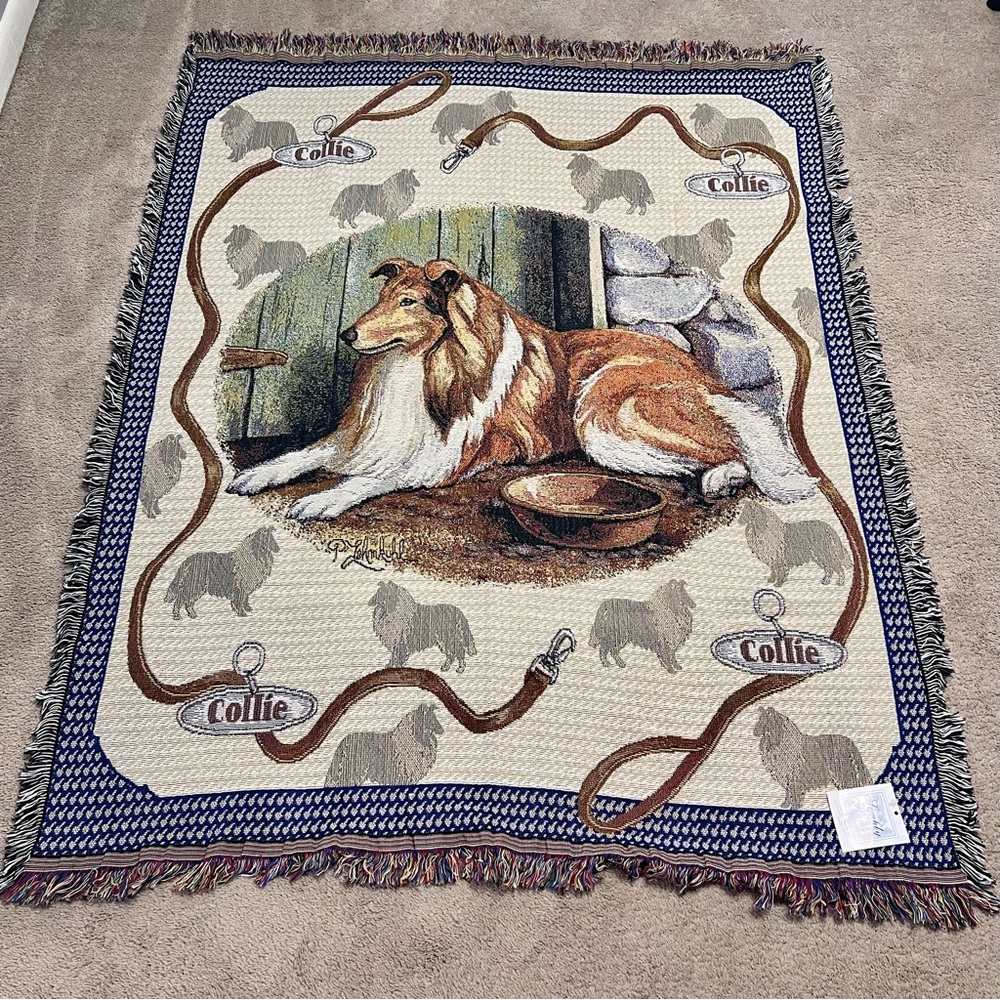 NWT Simply Home 2002 Collie Dog Throw Tapestry Afghan Blanket 49x61”